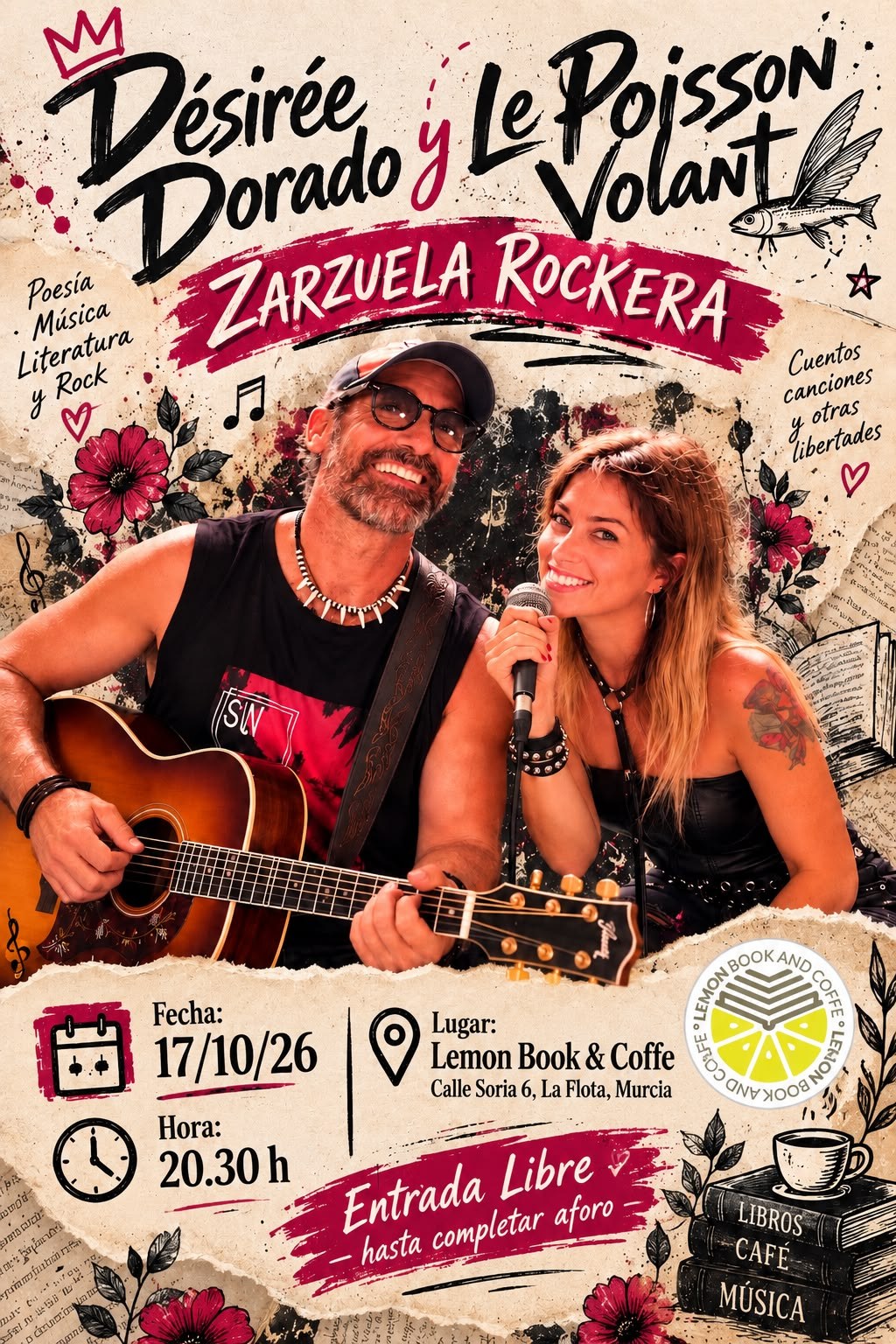 Cartel del concierto de zarzuela rockera en Lemon Book & Coffee, Murcia